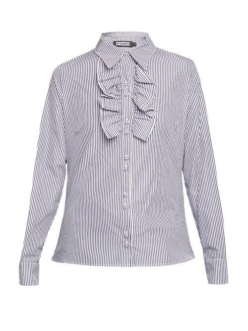 Matchesfashion.com Rockins - Ruffle Detail Striped Cotton Blouse - Womens - Blue Stripe