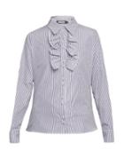 Matchesfashion.com Rockins - Ruffle Detail Striped Cotton Blouse - Womens - Blue Stripe