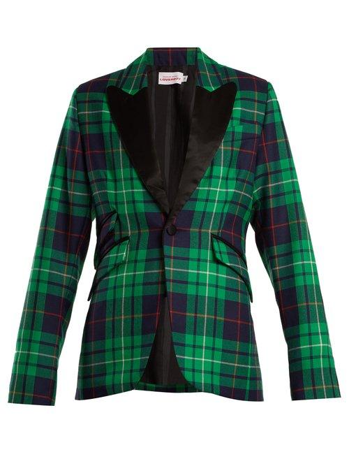 Matchesfashion.com Charles Jeffrey Loverboy - Pammy Tartan Contrast Lapel Blazer - Womens - Green Navy