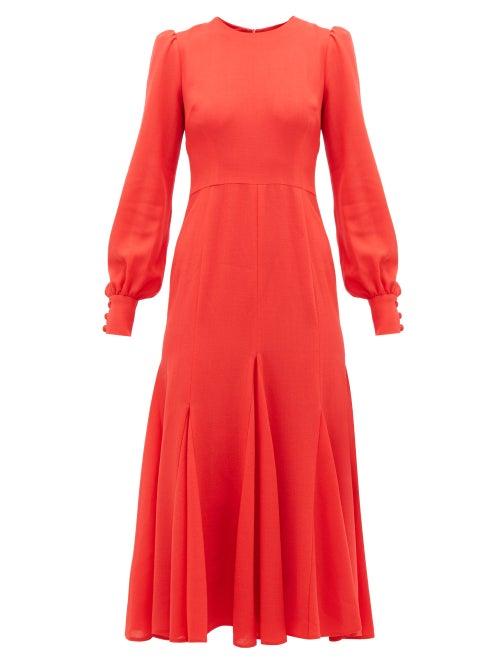 Matchesfashion.com Goat - Idol Godet Panel Wool Crepe Midi Dress - Womens - Red