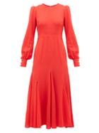 Matchesfashion.com Goat - Idol Godet Panel Wool Crepe Midi Dress - Womens - Red