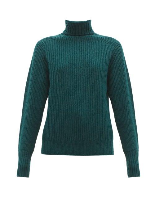 Matchesfashion.com Officine Gnrale - Amanda Roll Neck Ribbed Lambswool Sweater - Womens - Dark Green