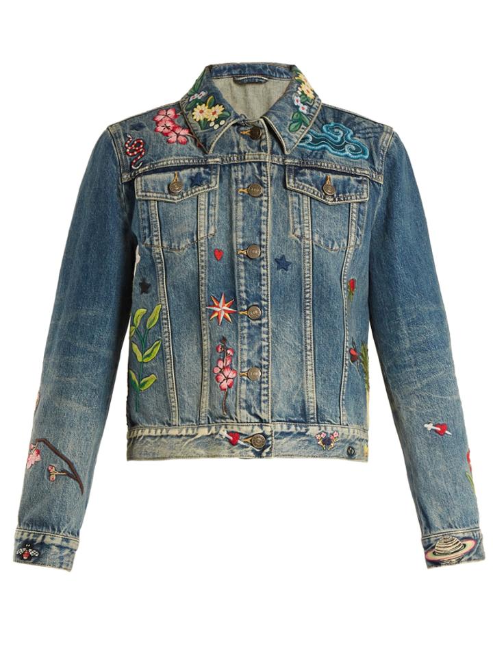 Gucci Floral-embroidered Denim Jacket