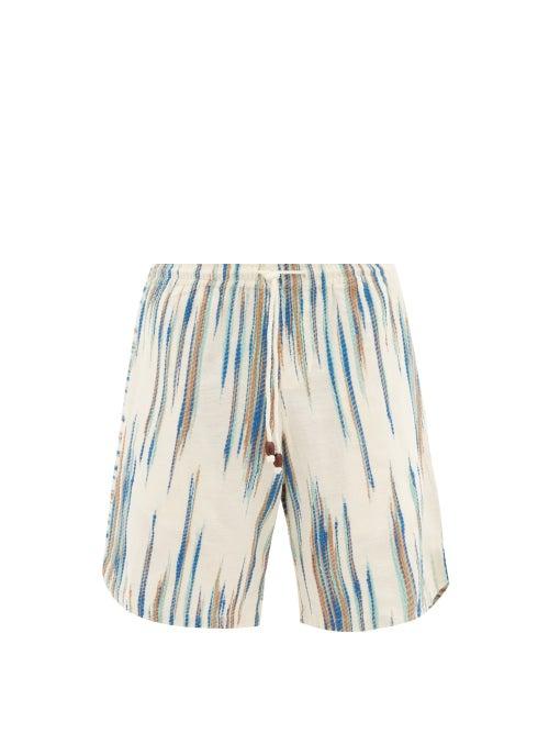 Smr Days - Drawstring-waist Striped-jacquard Cotton Shorts - Mens - Cream Multi
