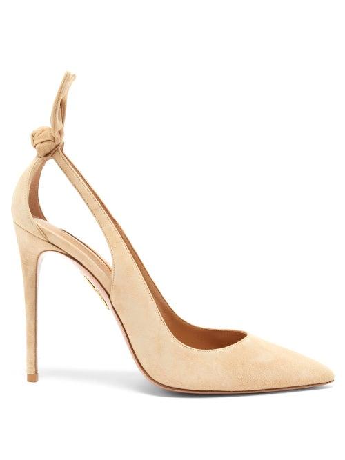 Matchesfashion.com Aquazzura - Deneuve 105 Bow-embellished Suede Pumps - Womens - Nude