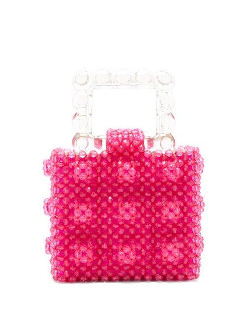 Matchesfashion.com Shrimps - Maud Squared Top-handle Beaded Handbag - Womens - Pink