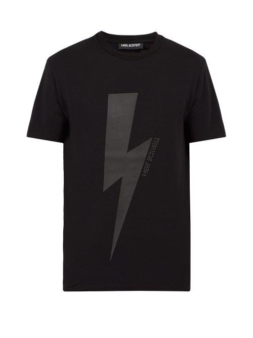 Matchesfashion.com Neil Barrett - Lightning Bolt Print Cotton Blend T Shirt - Mens - Black
