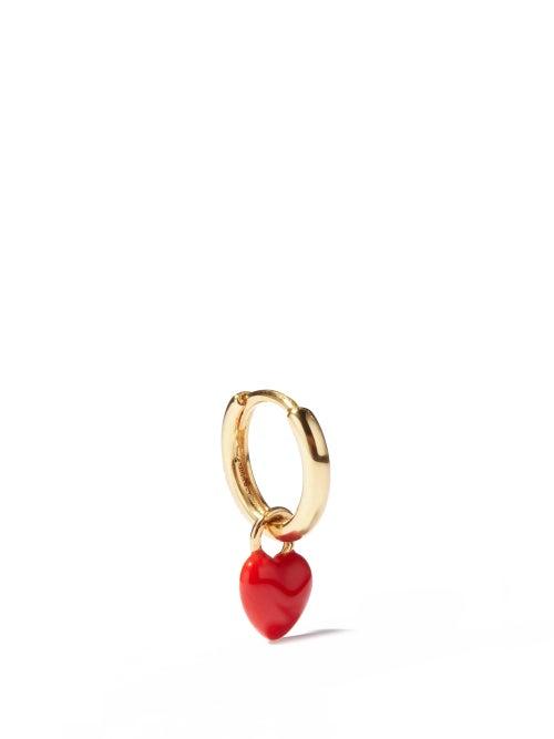 Ladies Fine Jewellery Alison Lou - Heart-charm 14kt Gold Single Hoop Earring - Womens - Red Multi