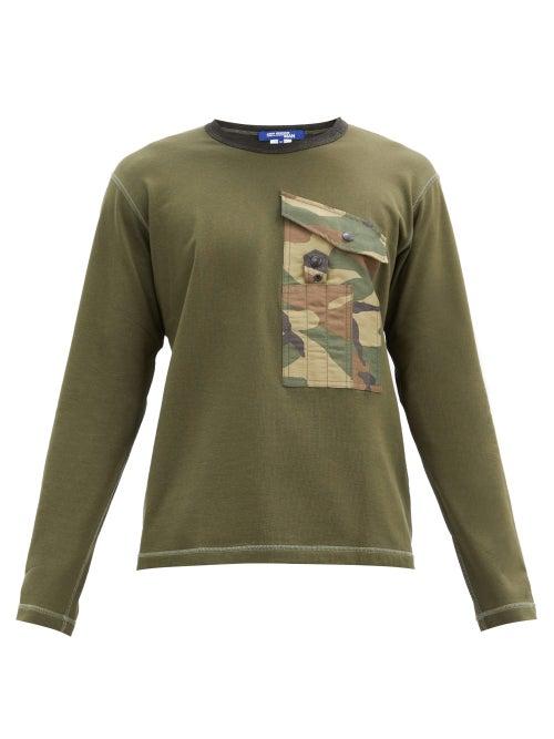 Matchesfashion.com Junya Watanabe - Camouflage-pocket Cotton-blend Long-sleeve T-shirt - Mens - Khaki