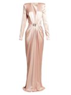 Matchesfashion.com Alexandre Vauthier - Crystal Buckle Satin Gown - Womens - Light Pink