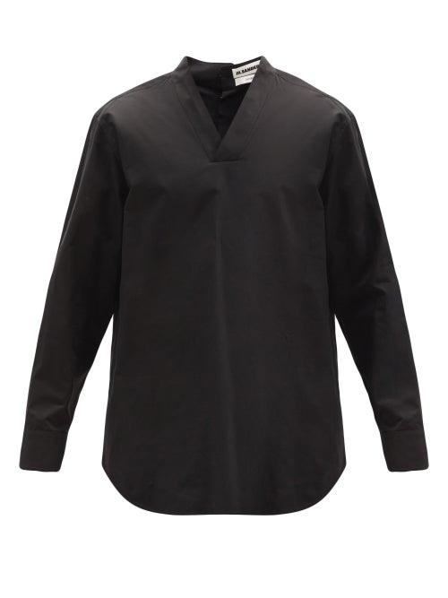 Matchesfashion.com Jil Sander - Saturday Pm V-neck Organic-cotton T-shirt - Mens - Black