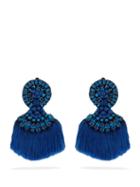 Matchesfashion.com Etro - Crystal Embellished Fringed Clip On Earrings - Womens - Blue