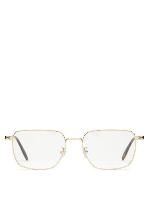 Matchesfashion.com Alexander Mcqueen - D Frame Metal And Tortoiseshell Acetate Glasses - Mens - Gold