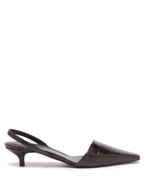 Totme - Crocodile-effect Leather Slingback Mules - Womens - Brown