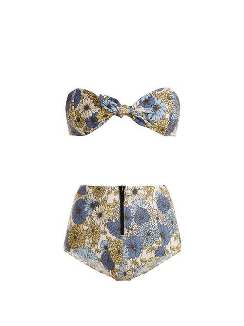 Matchesfashion.com Lisa Marie Fernandez - Poppy Floral Print Tie Bikini - Womens - Cream Multi