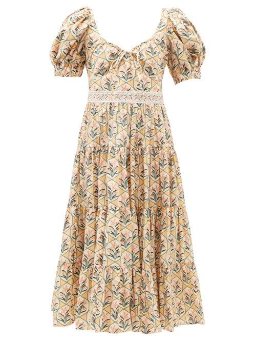 Agua By Agua Bendita - Palmera Floral-print Cotton-poplin Dress - Womens - Peach Pink