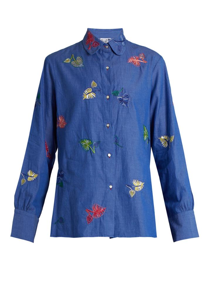 Thierry Colson Arthur Leaf-embroidered Cotton Shirt