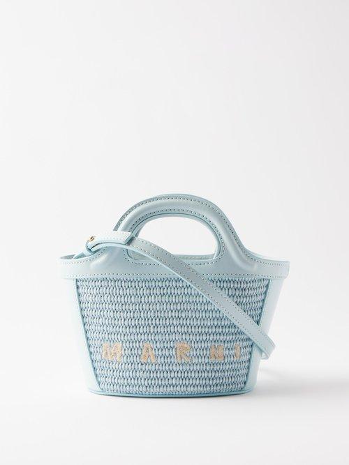 Marni - Tropicalia Micro Faux Raffia & Leather Basket Bag - Womens - Light Blue