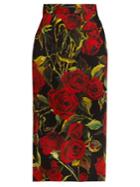 Dolce & Gabbana Rose-print Charmeuse Pencil Skirt