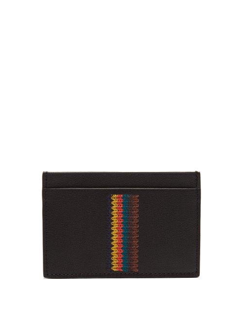 Matchesfashion.com Paul Smith - Embroidered Stripe Leather Cardholder - Mens - Black