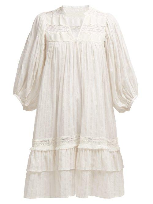 Matchesfashion.com Love Binetti - Tiered Eyelet Cotton Mini Dress - Womens - White