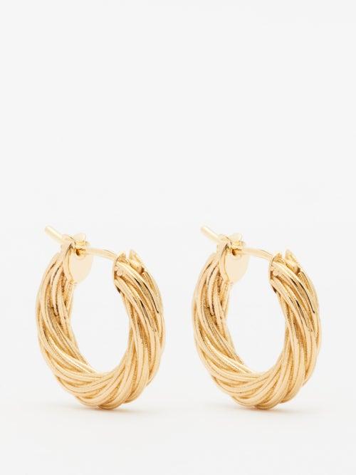 Bottega Veneta - Rope-twist 18kt Gold-plated Silver Hoop Earrings - Womens - Yellow Gold