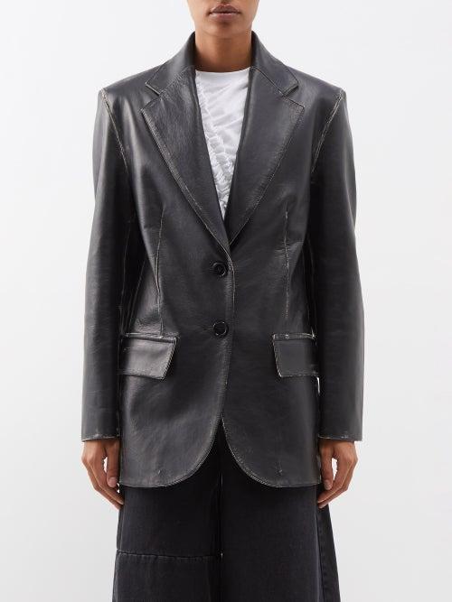 Mm6 Maison Margiela - Oversized Distressed Leather Blazer - Womens - Black