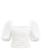 Matchesfashion.com Self-portrait - Square-neck Ruched Taffeta Top - Womens - White