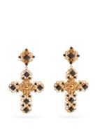 Matchesfashion.com Dolce & Gabbana - Beaded Crystal-embellished Cross-pendant Earrings - Womens - Gold