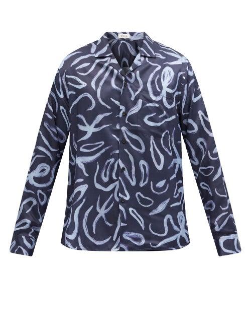 Matchesfashion.com Commas - Octopus-print Camp-collar Silk-blend Shirt - Mens - Navy Multi