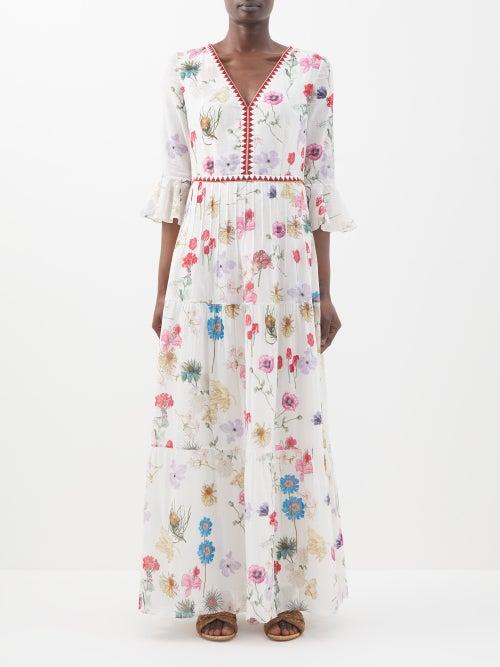 Emporio Sirenuse - Bella Floral-print Cotton-voile Midi Dress - Womens - White Multi
