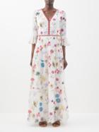 Emporio Sirenuse - Bella Floral-print Cotton-voile Midi Dress - Womens - White Multi