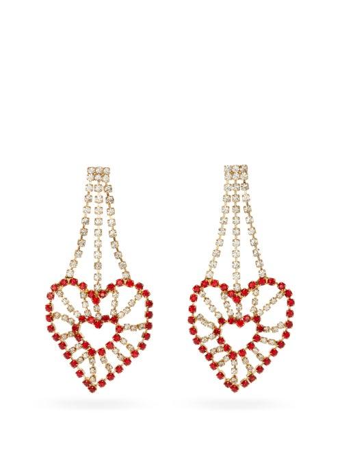 Matchesfashion.com Rosantica - Heart Crystal-embellished Chandelier Earrings - Womens - Red Multi