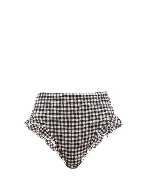 Matchesfashion.com Solid & Striped - The Lana Ruffled Gingham Seersucker Bikini Briefs - Womens - Black White
