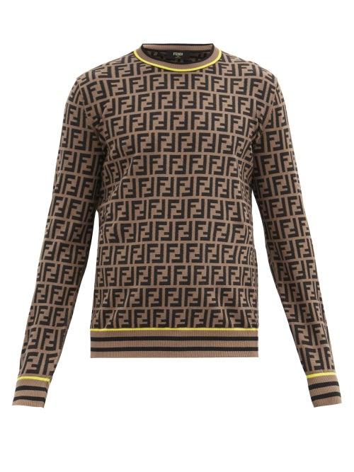 Matchesfashion.com Fendi - Ff Monogram-jacquard Jersey Sweater - Mens - Brown