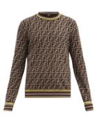 Matchesfashion.com Fendi - Ff Monogram-jacquard Jersey Sweater - Mens - Brown