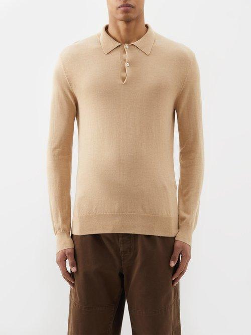 Arch4 - St Davids Silk-blend Long-sleeved Polo Shirt - Mens - Beige