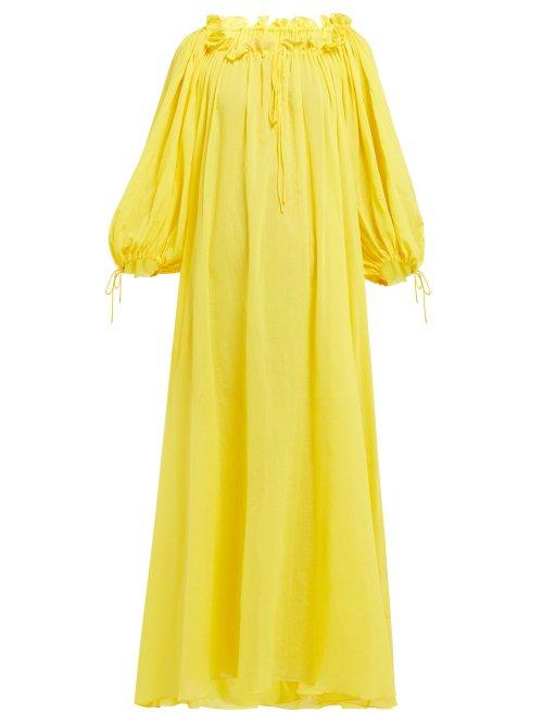 Matchesfashion.com Three Graces London - Almost A Honeymoon Crinkle Cotton Dress - Womens - Yellow