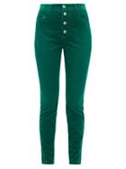 Matchesfashion.com Miu Miu - Distressed Cotton Blend Corduroy Slim Leg Trousers - Womens - Green