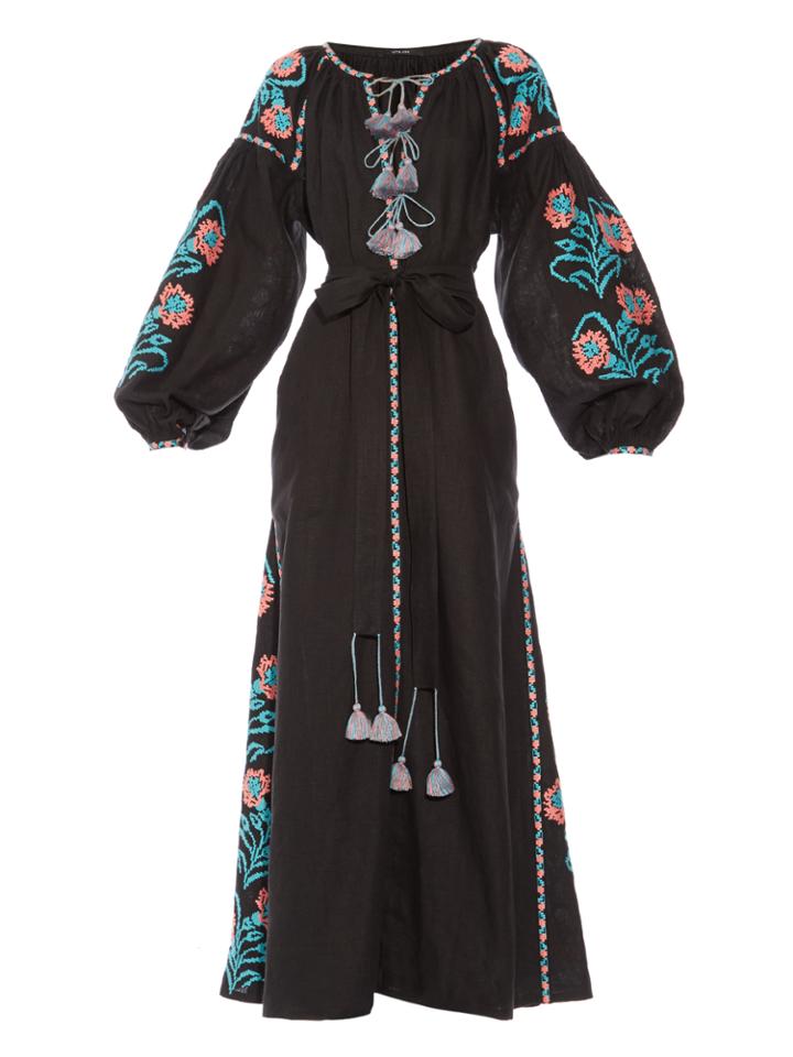 Vita Kin Marigold-embroidered Linen Maxi Dress