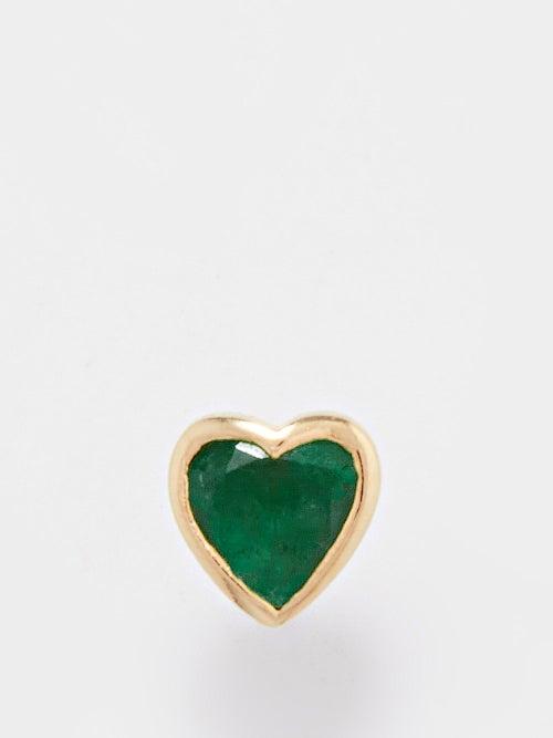 Theodora Warre - Emerald Heart & 14kt Gold-plated Single Earring - Womens - Green Multi