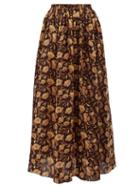 Matchesfashion.com Matteau - High Rise Floral Print Cotton Maxi Skirt - Womens - Yellow Print
