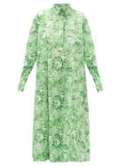 Matchesfashion.com Ganni - Rose-print Cotton Shirt Dress - Womens - Green