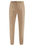 Matchesfashion.com Brunello Cucinelli - Pleated Cotton-twill Slim-leg Trousers - Mens - Dark Beige