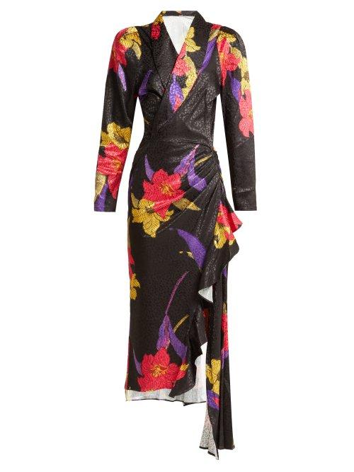 Matchesfashion.com Dodo Bar Or - Ava Satin Jacquard Midi Dress - Womens - Black Multi