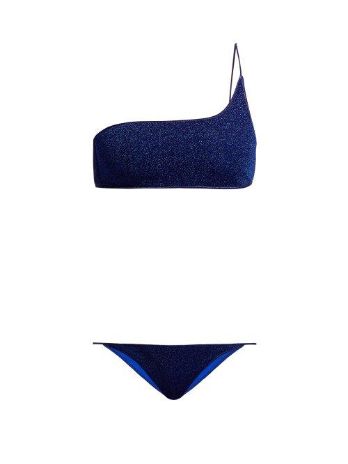 Matchesfashion.com Oseree - Lumire Asymmetric Metallic Bikini - Womens - Blue