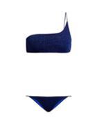 Matchesfashion.com Oseree - Lumire Asymmetric Metallic Bikini - Womens - Blue