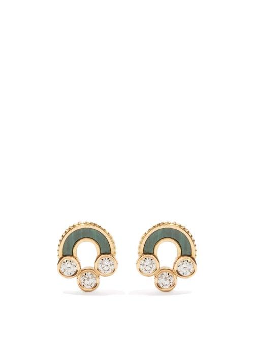 Viltier - Magnetic Diamond, Malachite & 18kt Gold Earrings - Womens - Green Gold