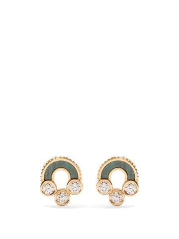 Viltier - Magnetic Diamond, Malachite & 18kt Gold Earrings - Womens - Green Gold