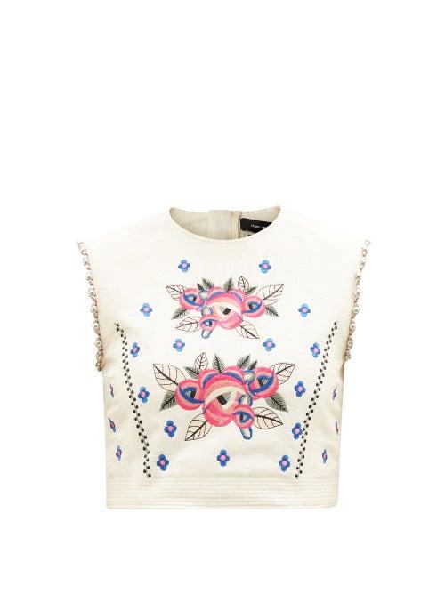 Isabel Marant - Clarisse Floral-embroidered Silk Top - Womens - Ivory Multi